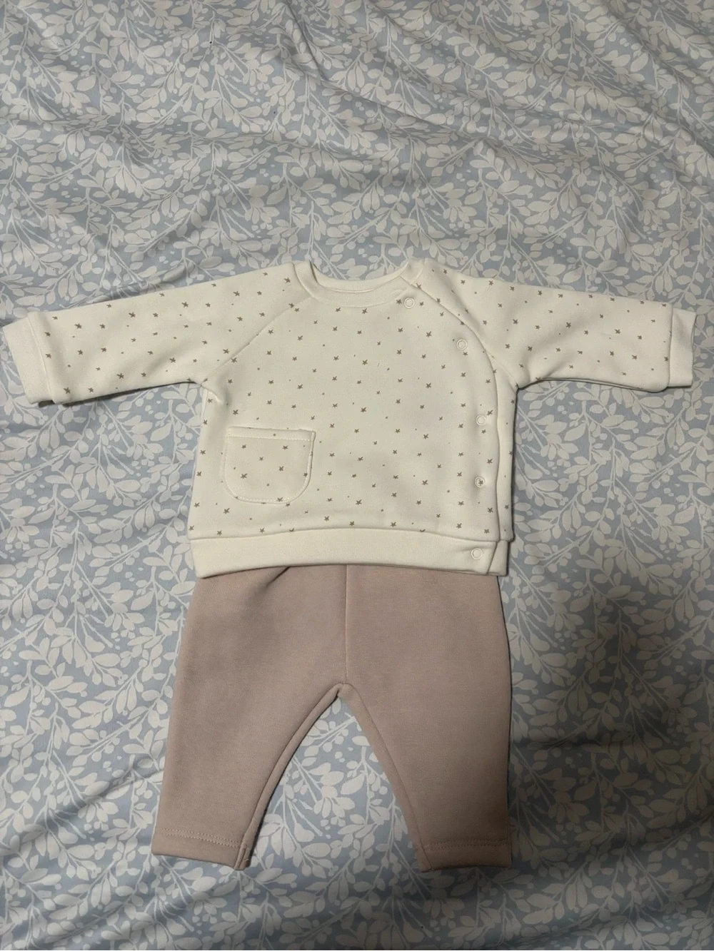 Cream Star-Print Top and Pink Legging Kids Matching Set